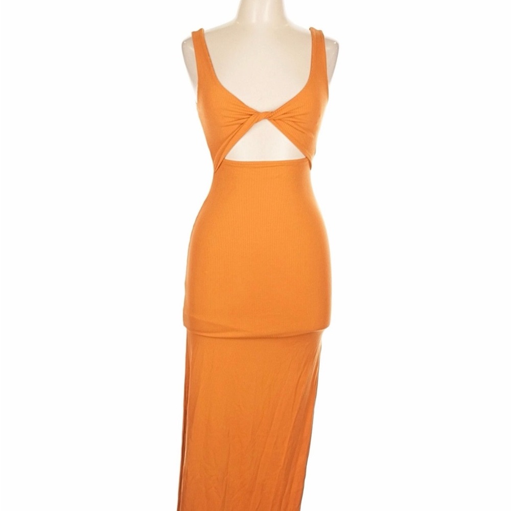 L Space Orange Sleeveless Cutout Dress